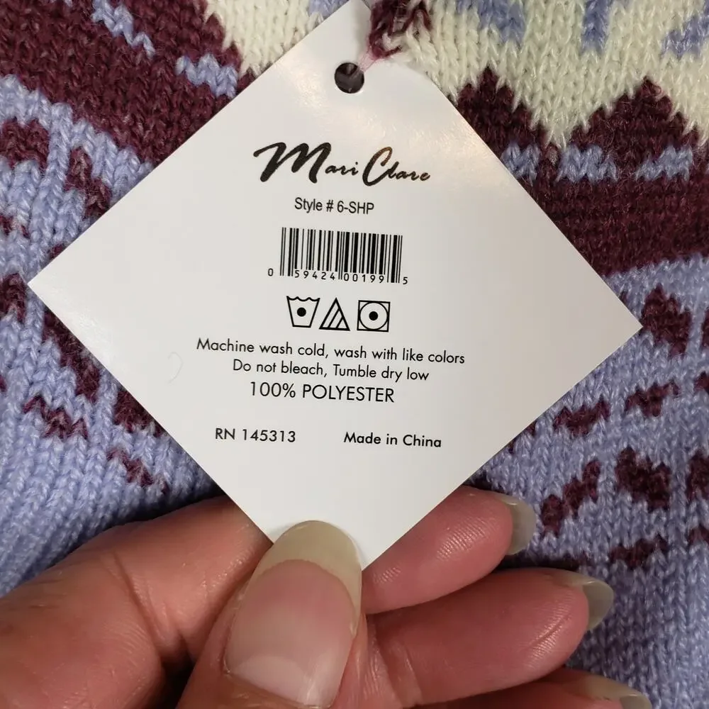 NWT Mari Clare Sherpa Lined Knit Winter Reindeer Design No-Slip Slipper Socks